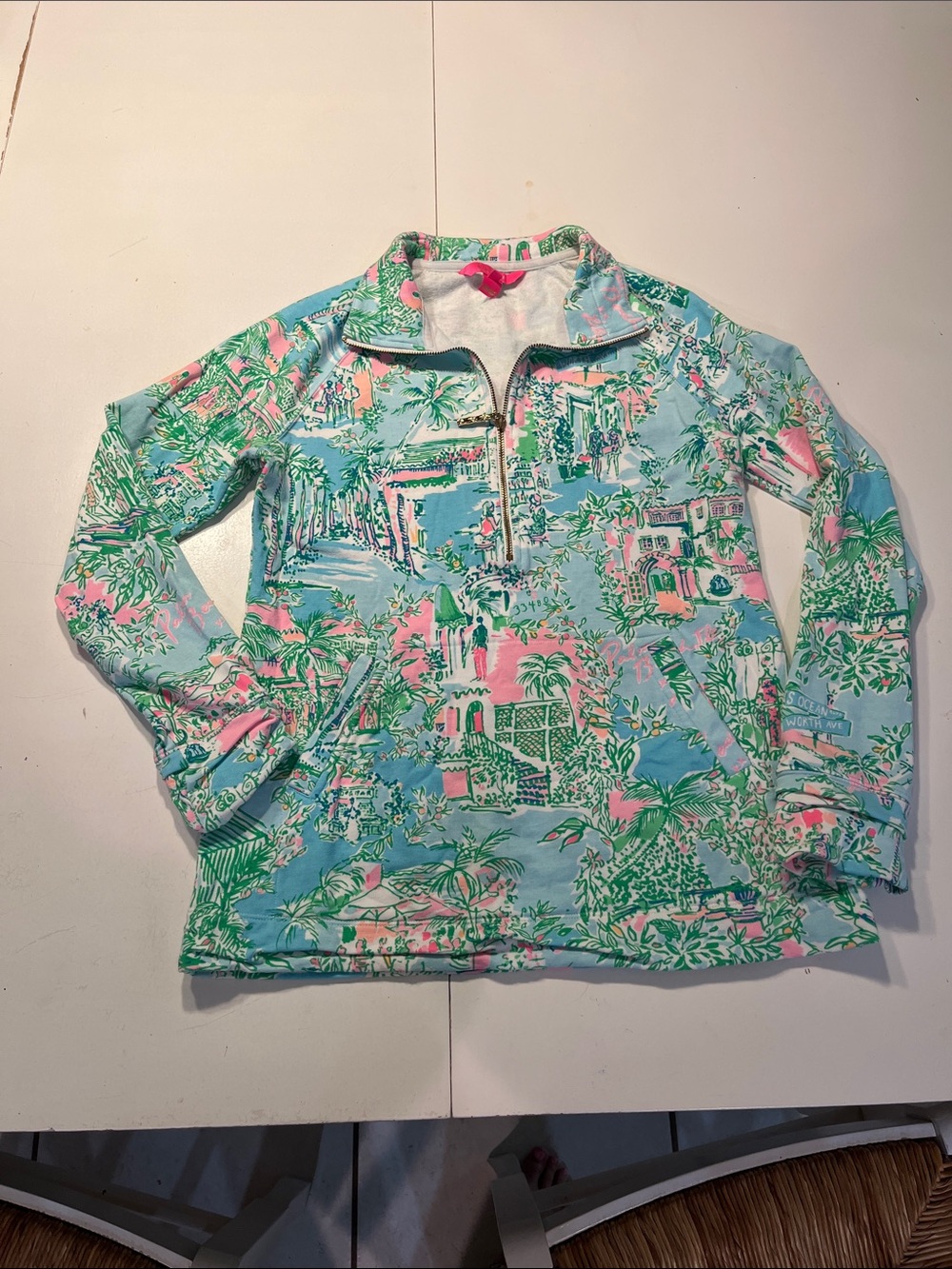 Lilly Pulitzer Palm Beach Print Half-Zip Pullover Jacket - Blue & Pink